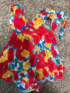 Girls Floral Red & Yellow Sleeveless Sundress posh peanut